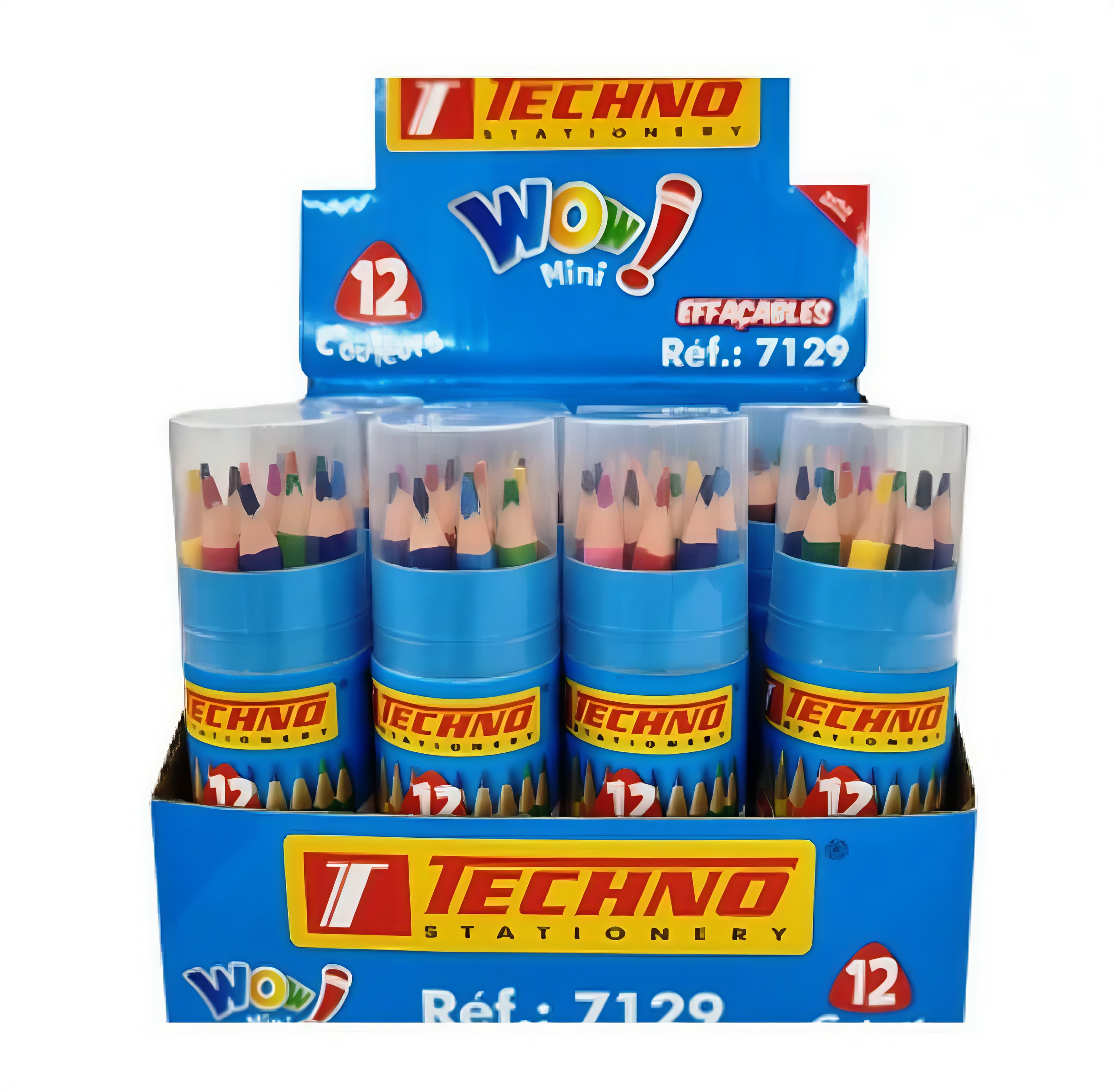 Crayons de couleurs wow mini effaceable boite ronde de 12 - TECHNO REF.7129