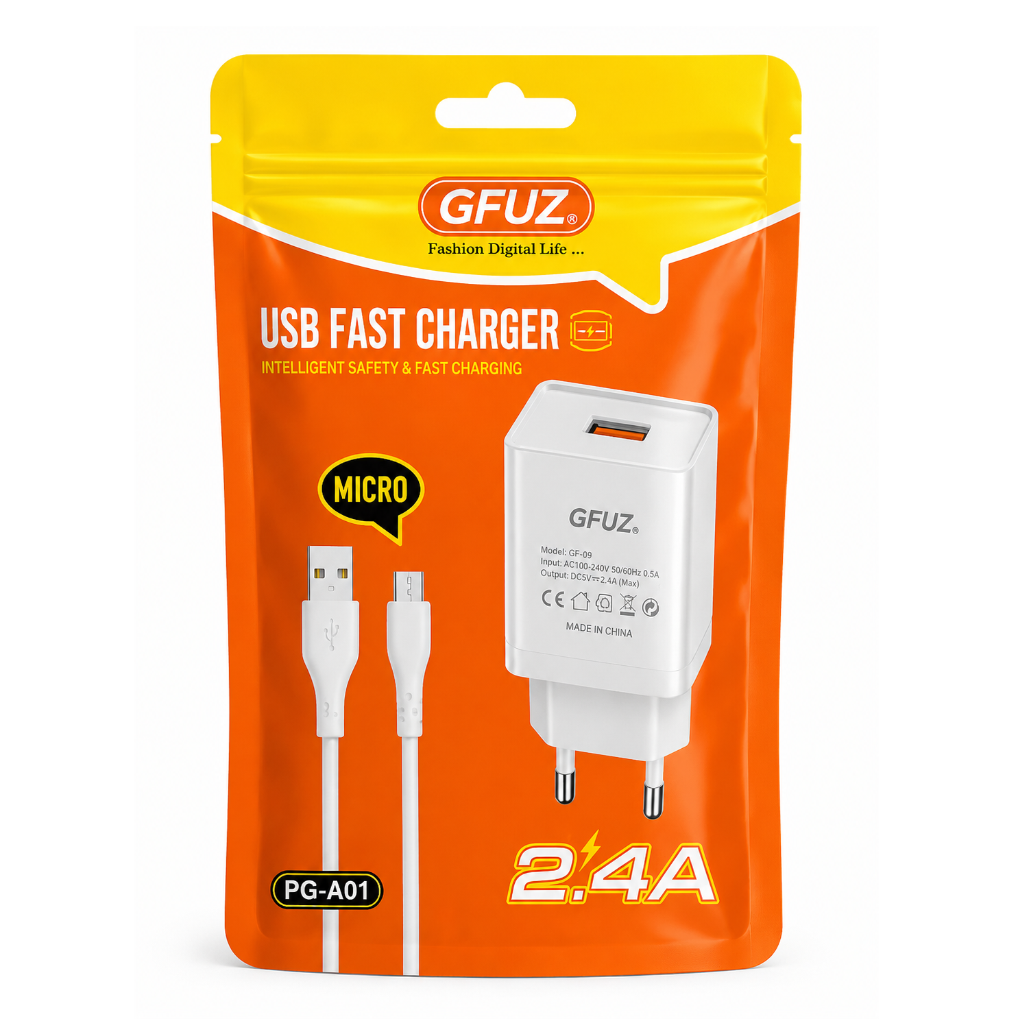Chargeur Rapide USB GFUZ 2.4A avec Câble Micro-USB