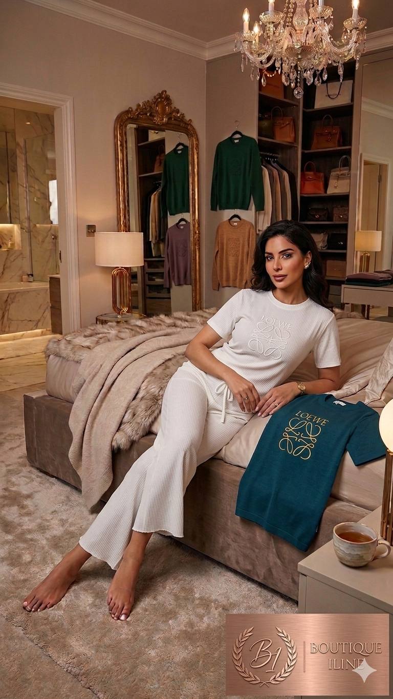 Ensemble Côtelé Brodé Logo – T-shirt & Pantalon Évasé