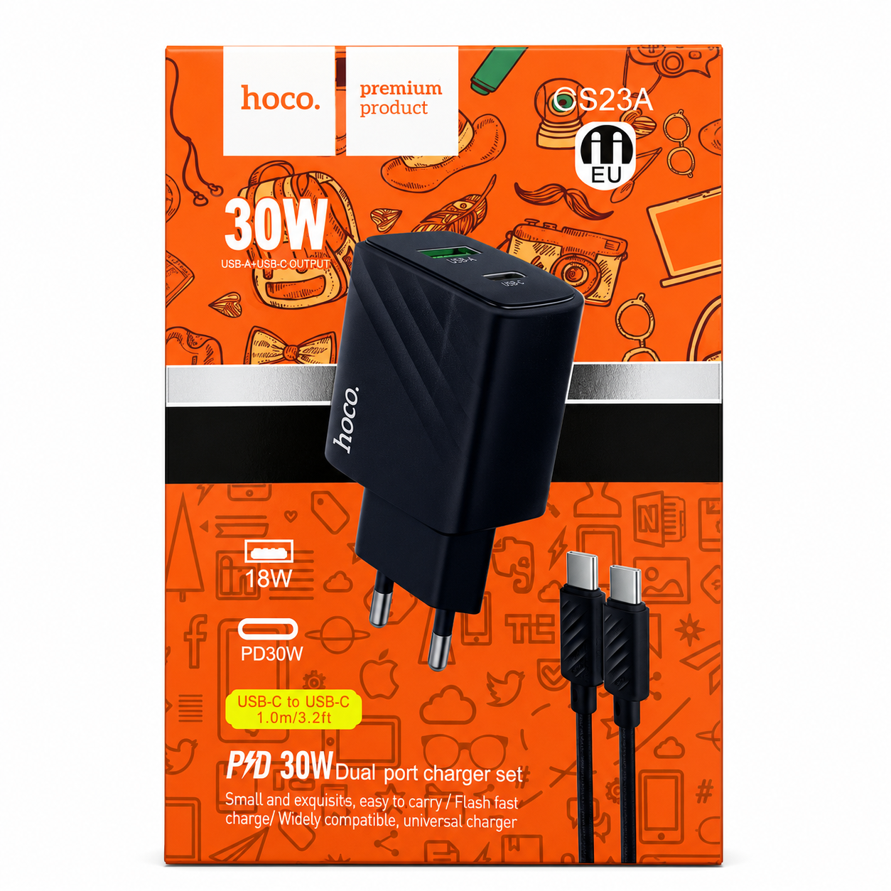 Hoco CS23A – Chargeur Double Port PD 30W avec Câble USB-C