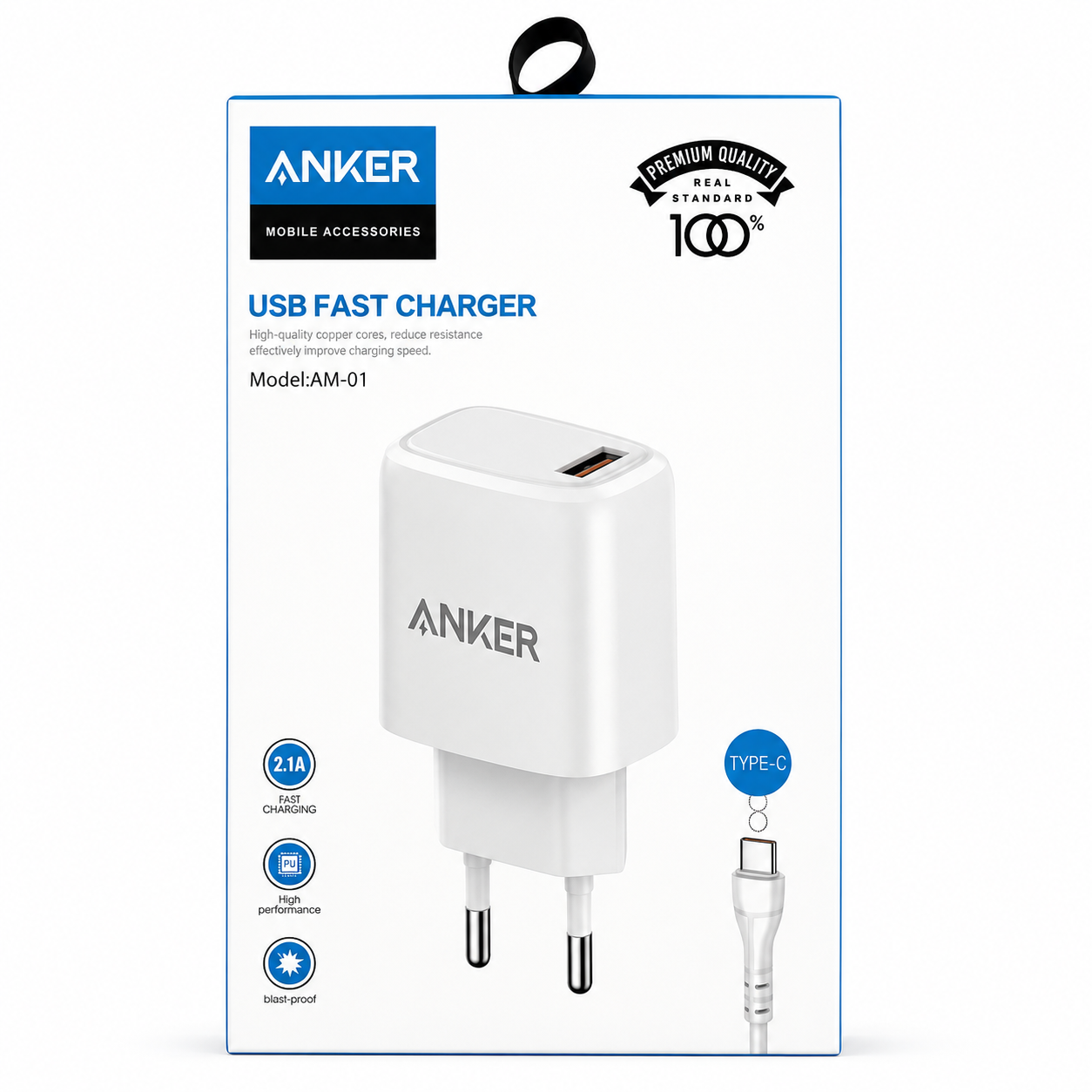 Anker Chargeur Rapide USB 2.1A avec Câble Type-C (AM-01)