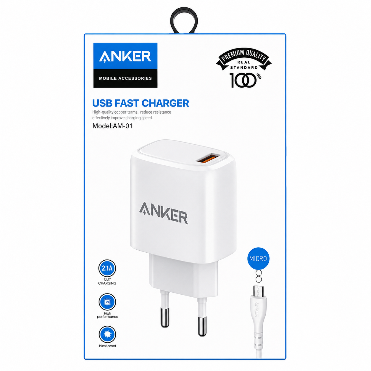 Chargeur Rapide USB Anker AM-01 avec Câble Micro-USB