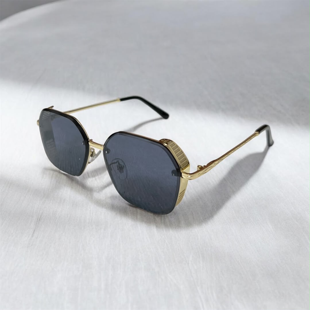 Lunettes de Soleil Polygonales Sans Monture – Branches Dorées