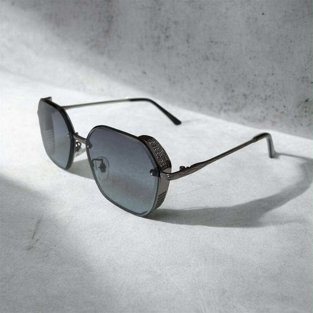 Lunettes de Soleil Polygonales à Monture Métallique