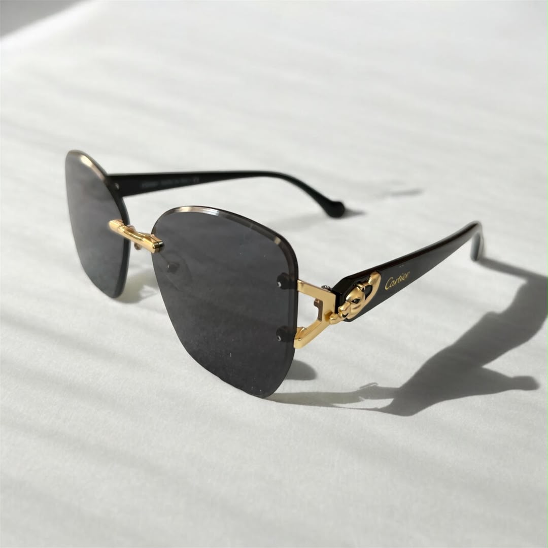 Lunettes de Soleil Sans Monture Doré et Noir