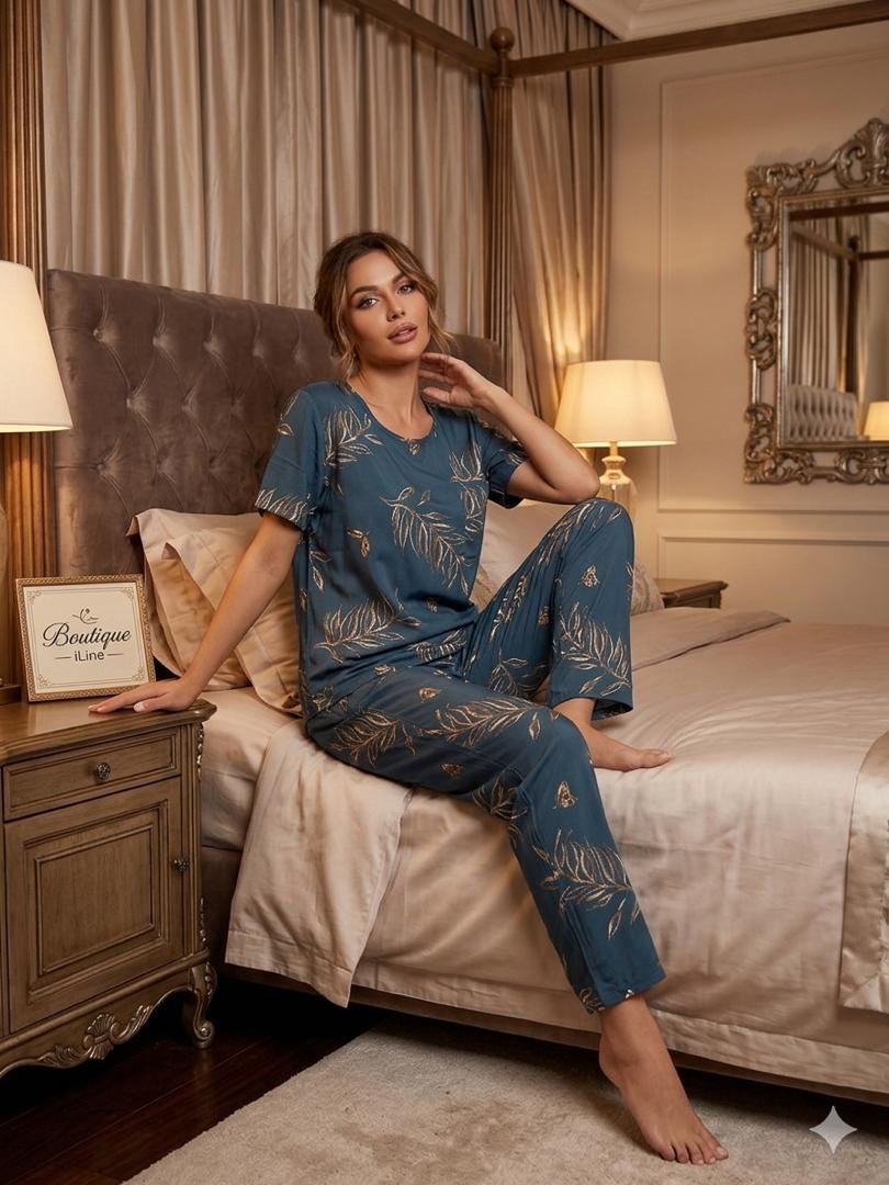 Ensemble Pyjama Femme – T-shirt & Pantalon Imprimé (3 pièces)
