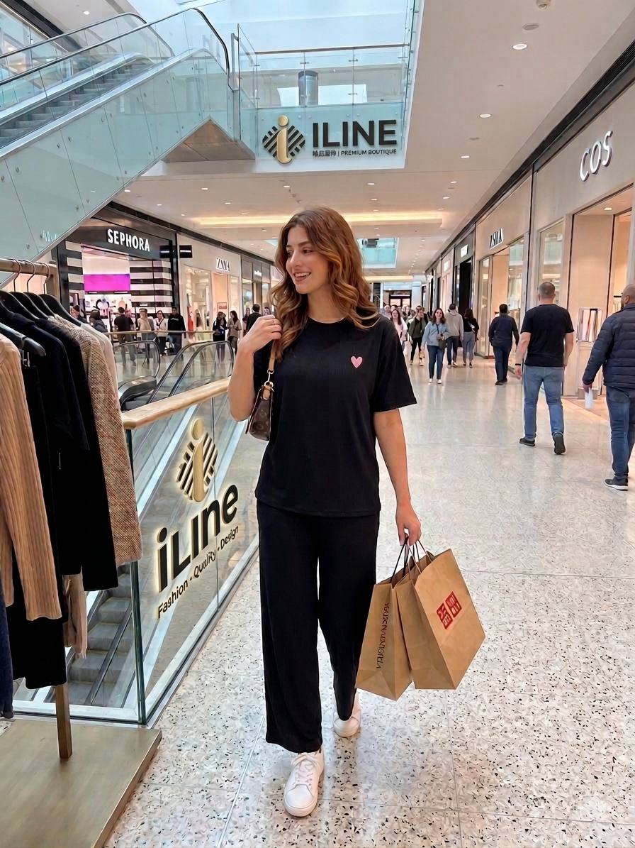 Ensemble Côtelé T-shirt & Pantalon Large avec Cœur